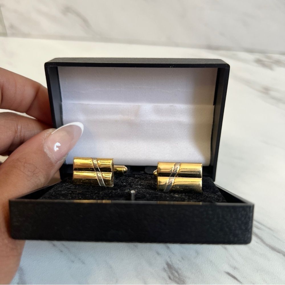 3/$50 Vintage Two Tone Gold Silver Rectangle Cuff Links Mens Formal Accessories